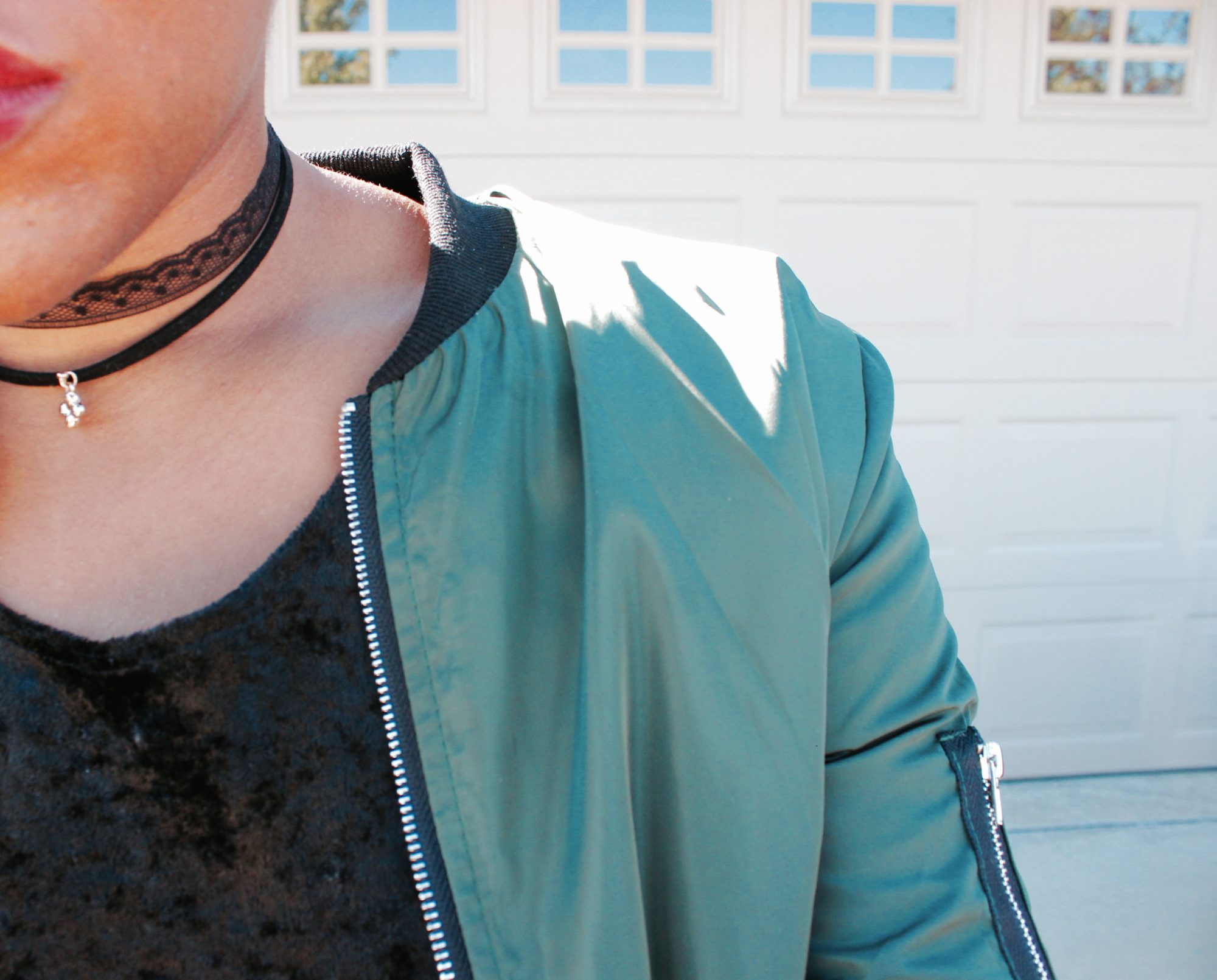 90's fashion choker necklace bomber jacket